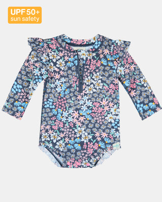 Swim Onesie L/S Ripple - Wattle Dusk