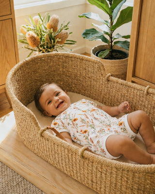 TAYLOR ORGANIC FLORAL SS ZIP ROMPER