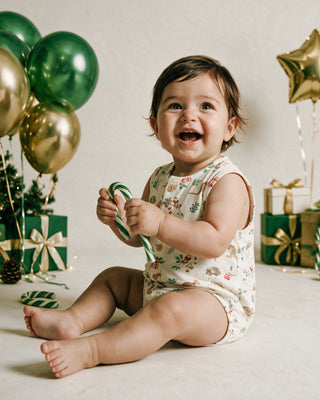 FESTIVE PRINT BUTTON UP BODYSUIT