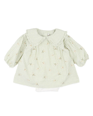 ORCHARD BLOOM EMB. STRIPE OVERLAY DRESS