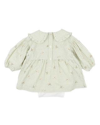 ORCHARD BLOOM EMB. STRIPE OVERLAY DRESS