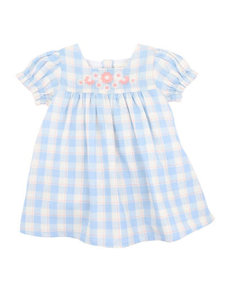 BONNIE CHECK ORGANIC EMBROIDERED DRESS
