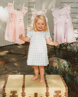 BONNIE CHECK ORGANIC EMBROIDERED DRESS