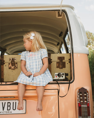 BONNIE CHECK ORGANIC EMBROIDERED DRESS