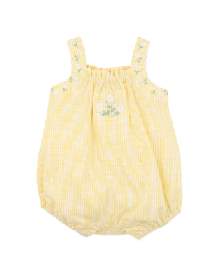 LIBBY CHECK ROMPER W EMB STRAPS