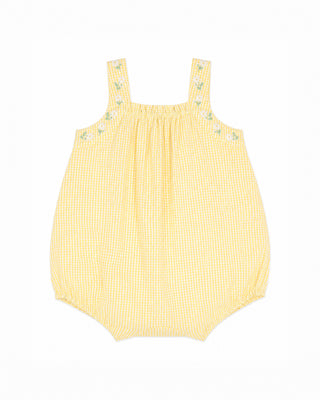 LIBBY CHECK ROMPER W EMB STRAPS