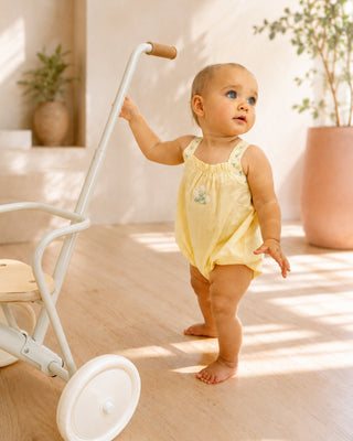 LIBBY CHECK ROMPER W EMB STRAPS