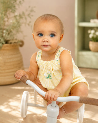 LIBBY CHECK ROMPER W EMB STRAPS