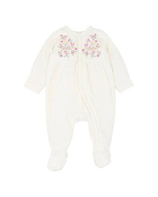 WINNIE EMB. VELOUR ZIP ONESIE