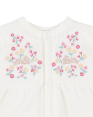 WINNIE EMB. VELOUR ZIP ONESIE