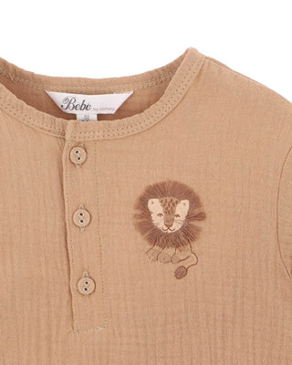 SWAY TEXTURED EMBROIDERED LION ROMPER