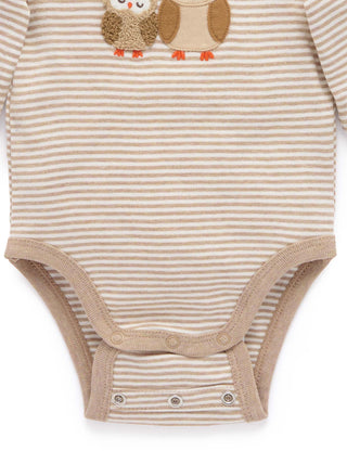 APPLIQUE BODYSUIT - MUSHROOM MINI STRIPE