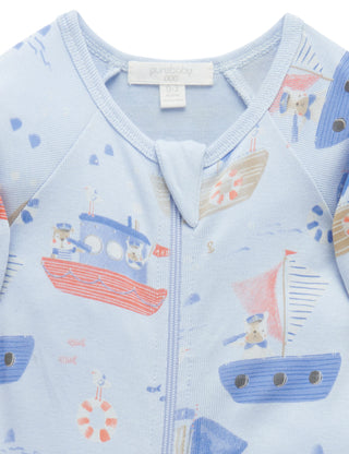 PRINTED ZIP GROWSUIT - CAPTAIN DOGGY PRINT