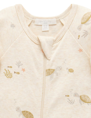 PRINTED ZIP GROWSUIT - LITTLE TURTLES PRINT