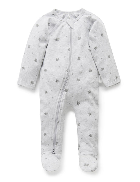Zip Growsuit - Pale Grey Leaf