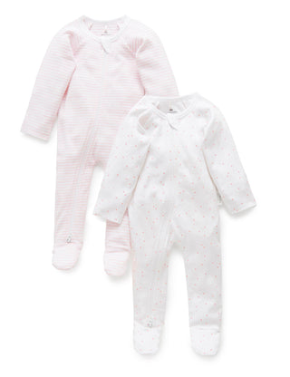 2 Pack Zip Growsuit - Pale Pink