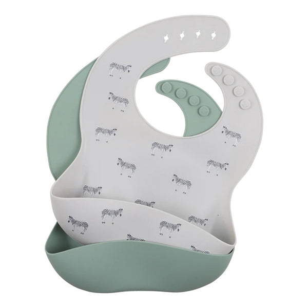 ZEBRA PRINT 2 PACK SILICONE BIBS